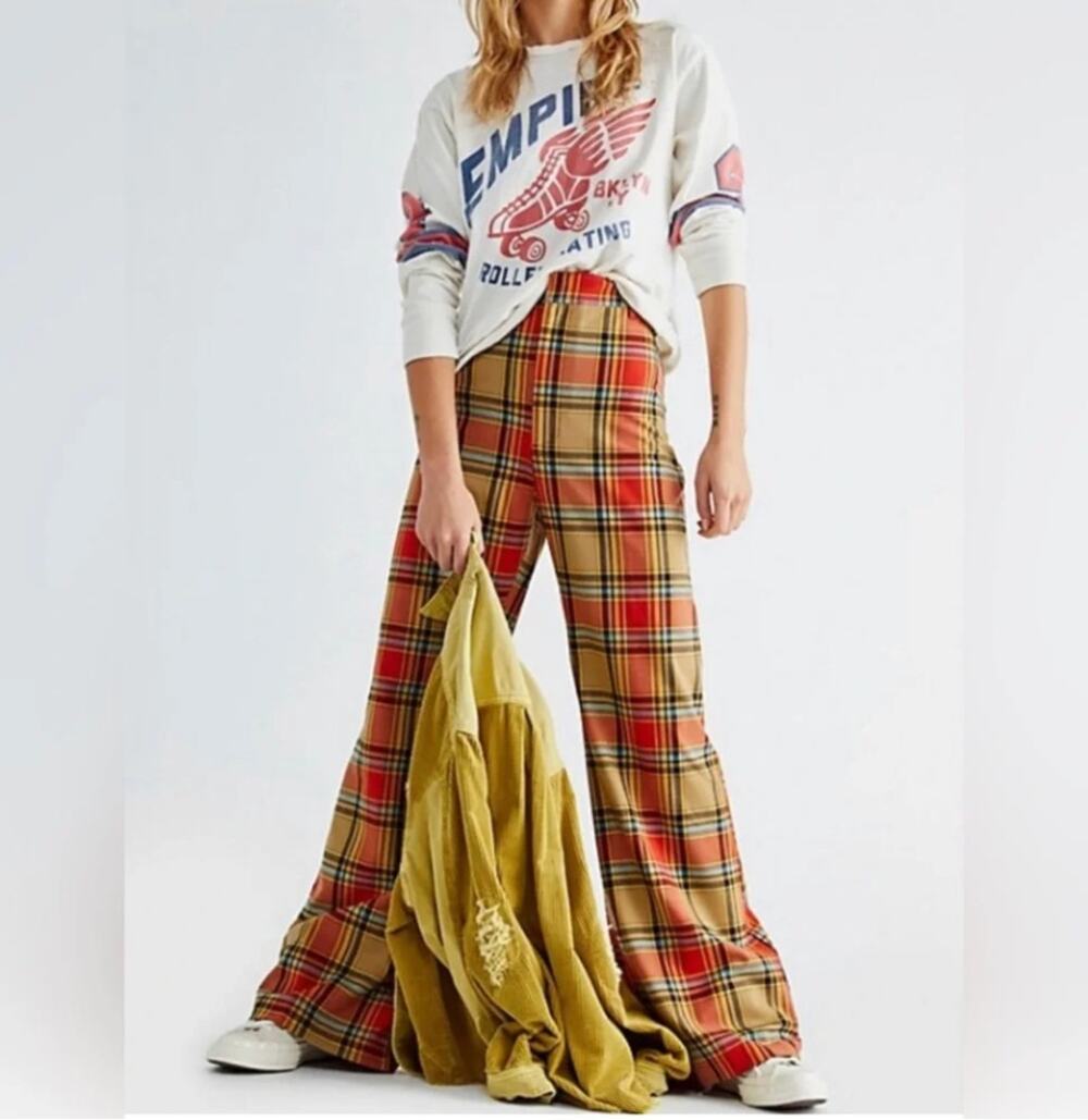 FREE PEOPLE PLAID JULES PANTS FALL/AUTUMN RED/ORANGE Size 4